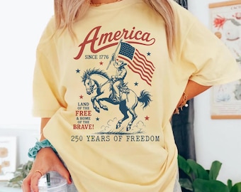 Komfortfarben Vaterländisches Cowboy-Hemd, Western 4. Juli T-Shirt, Amerika 250 Tshirt, 1776 Bis 2026 Kleidung, Amerikanische Flagge Rodeo T-Shirts