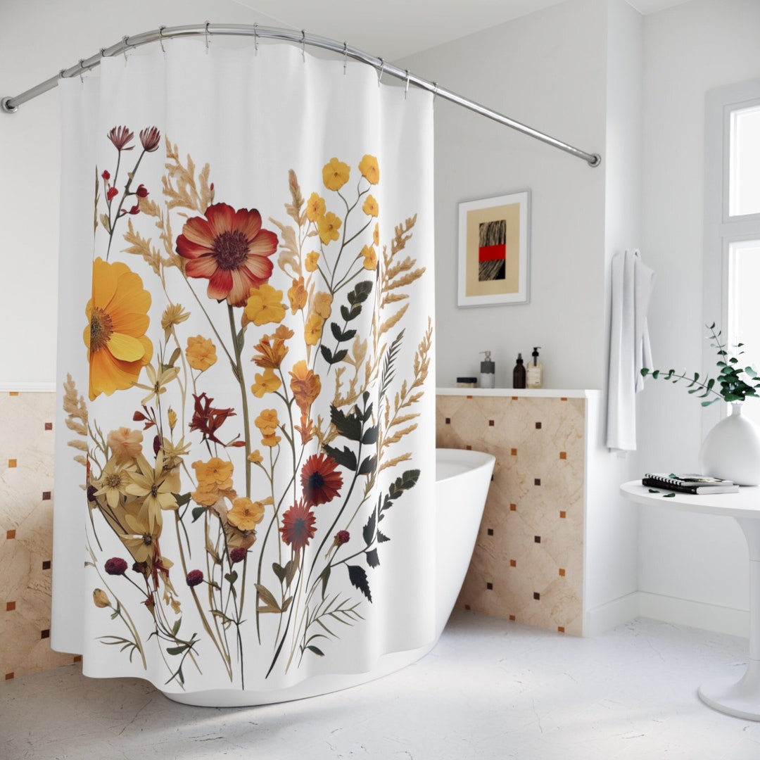 Wildflower Mix Shower Curtains. Botanical Bathroom Decor, 71x74 In ...