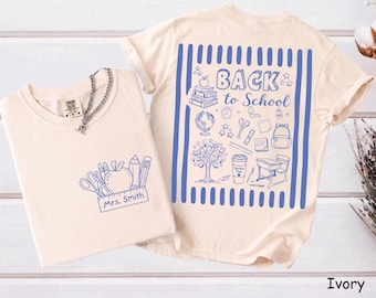 Comfort Colors® Personalisiertes Lehrer-Namenshemd, zurück zu Schullehrer-T-Stück, kundenspezifisches Lehrer-Geschenk, Lehrer-Team-T-Shirts, Lehrer-Anerkennung