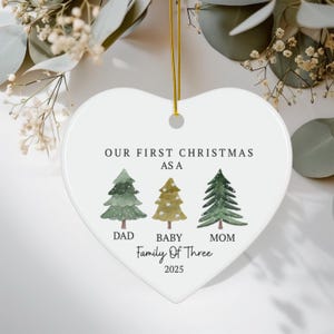 Family Of Three Christmas Ornament, Custom New Family Ornament, Baby&#39;s First Christmas Ornament, Personalized Family Ornament