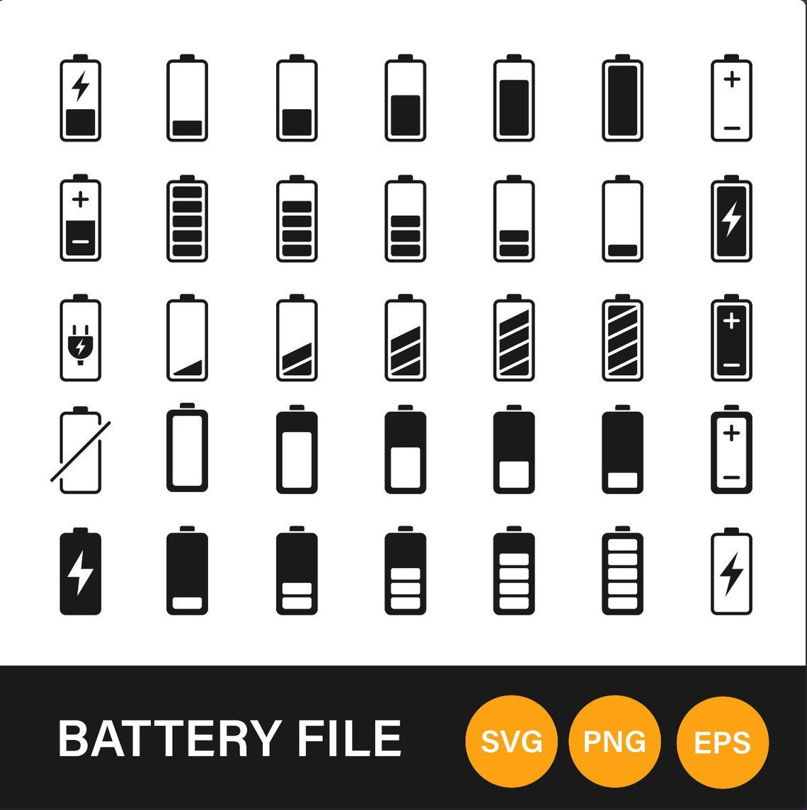 Battery SVG Bundle. Full Charge Battery SVG. Full Battery. Low Battery ...