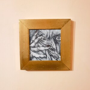 Fine liner drawing in vintage gold frame