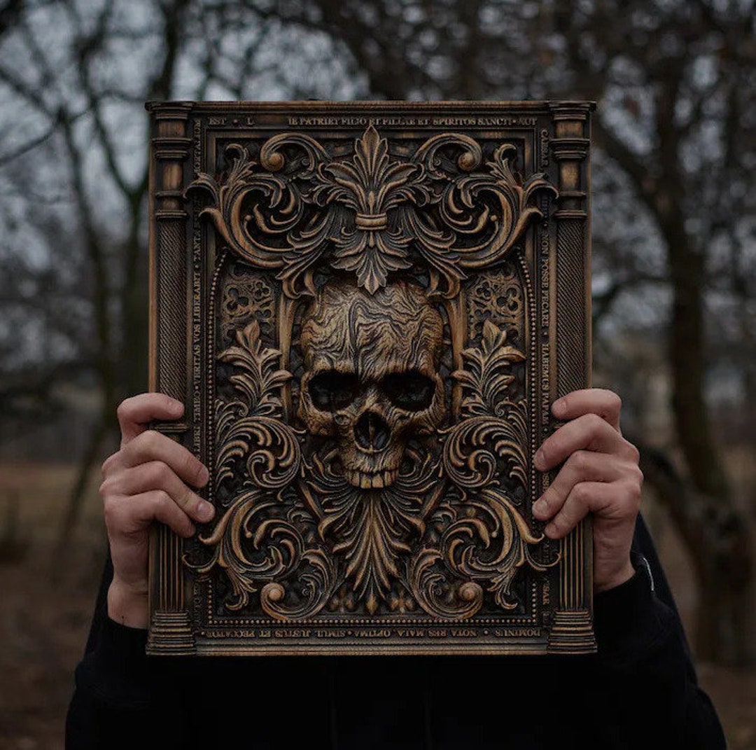 Mystical Skull Wall Sculpture Enchanting Wooden Panel for Halloween