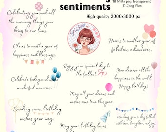 Birthday Card Sentiments Digital Stamp Bundle: Word Art Quotes (PNG, JPEG)