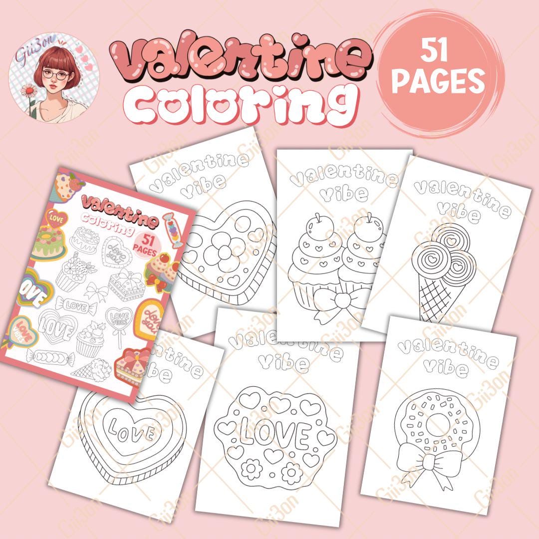 Valentine vibes coloring book printable A4 size