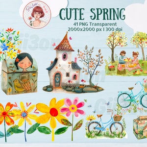 Cute spring clipart Bundle, Spring clipart, Spring girl clipart, Spring activities clipart, spring flowers, commercial use,