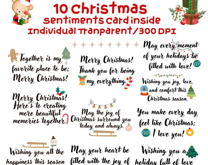 Christmas Card Sentiments 'for the Inside' Digital Stamp Bundle, Clip ...