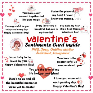 Valentine Note Card Sentiments &#39;for the inside&#39; Digital Stamp Bundle, Clip Art, Word Art Quotes for Cardmaking, Words for Cards, PNG