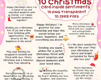 Christmas Card Sentiments &#39;for the inside&#39; Digital Stamp Bundle, Clip Art, Word Art Quotes for Cardmaking, Words for Cards, PNG