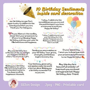 10 Geburtstagsstimmungen, png, transparent, printable, Karte innen, jpeg, printable Card,
