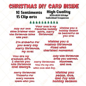 DIY Christmas Card Sentiments &#39;for the inside&#39; Digital Stamp Bundle, Clip Art, Word Art Quotes for Cardmaking, Words for Cards, PNG