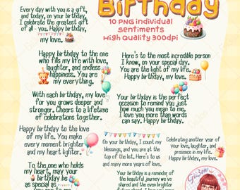 Birthday Card Sentiments: Word Art Quotes, Clip Art (PNG Digital Stamp Bundle)