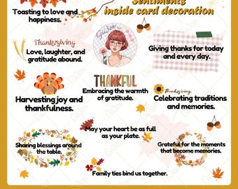 Thanksgiving Sentiment Card Bundle | Printable Inside Card Quotes | PNG JPEG PDF Digital Download