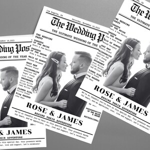 Newspaper Wedding Program Template, wedding schedule, folded program, canva template, wedding infographic,wedding day timeline,diy newspaper