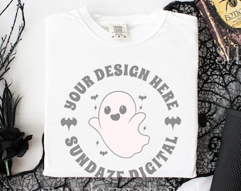 White Comfort Colors 1717 Mockup Halloween, Halloween Shirt Mockup, C1717, White T-shirt Mockup, Real Product, Fall October, CC1717 POD