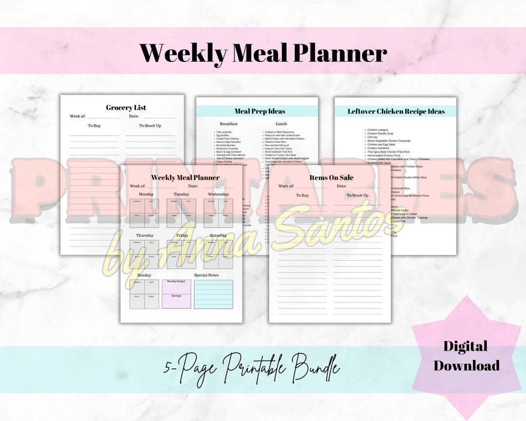 Weekly Meal Planner Simple Meal Planner Cooking Made Easy Easy - Etsy