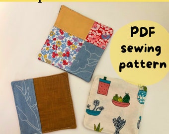 Coaster sewing pattern l Square Coaster PDF sewing pattern l Easy sewing pattern l Quilted coaster sewing pattern