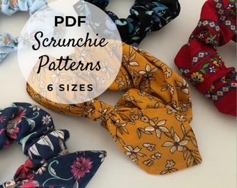 Scrunchie sewing pattern l Scrunchie with bow sewing pattern l Bunny ear scrunchie sewing pattern l Bow scrunchie PDF sewing pattern