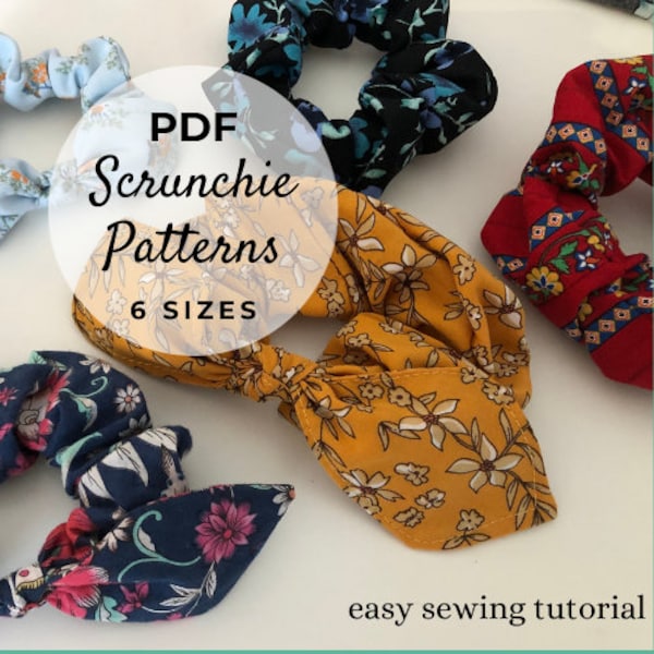 Scrunchie sewing pattern l Scrunchie with bow sewing pattern l Bunny ear scrunchie sewing pattern l Bow scrunchie PDF sewing pattern