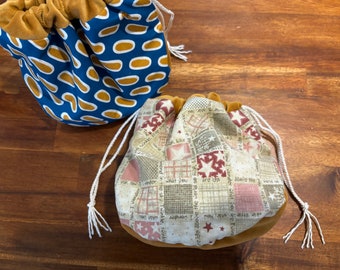 Lined Drawstring Bag Sew Square Bottom Bag Reversible Drawstring