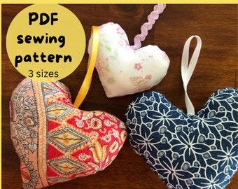 Heart Sewing Pattern l Heart PDF Pattern 3 sizes l Easy sewing project l Heart Ornaments Pattern