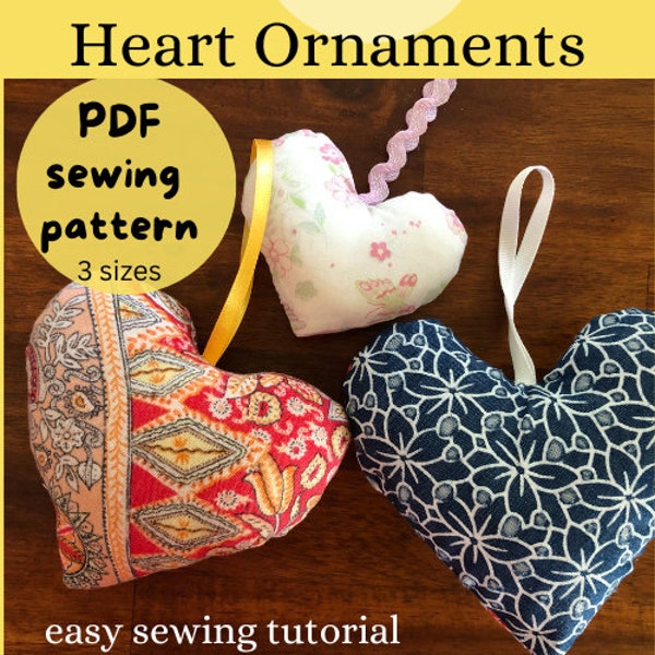 Heart Sewing Pattern l Heart PDF Pattern 3 sizes l Easy sewing project l Heart Ornaments Pattern