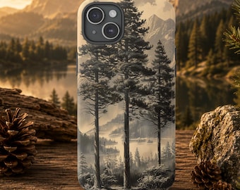 Mountain Forest Phone Case, Pine Tree iPhone Case, Rustic Wilderness Phone Cover, Nature Landscape Case, Outdoor Adventure Gift, Tough Case