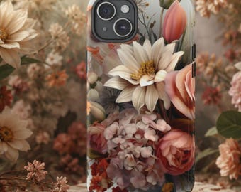 Funda floral para teléfono, funda botánica para iPhone, funda vintage con flores para teléfono, funda estilo cottagecore con temática de jardín, regalo floral rosa para ella.