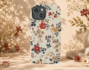 Vintage Floral Phone Case, Cottagecore Botanical iPhone Case, Cream Wildflower Phone Cover, Elegant Garden Gift for Her
