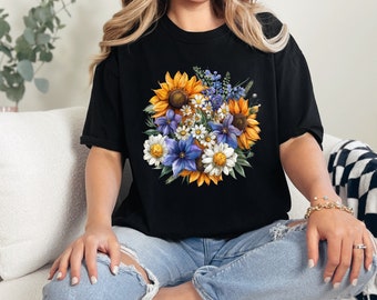 Flowers Tshirt, Boho Wildflowers, Cottagecore Shirt, Oversized Botanical Tee, Floral Nature Shirt, Garden Lover Shirt