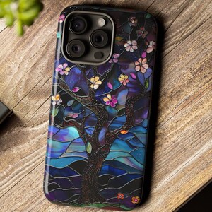 Stained Glass Tree Flowers Phone Case: Nature Lover Gift