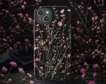 Black Wildflower Phone Case, Moody Floral iPhone Case, Botanical Phone Cover, Cottagecore Floral Case, Minimalist Nature Gift