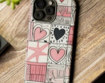 Hearts Pink Love Tough Phone Cases. iPhone, Pixel, Galaxy