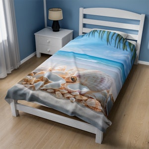 Seashell Beach Plush Throw Blanket: Coastal Home Decor