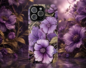 Purple Floral iPhone Case, Vintage Botanical Cottagecore Cover