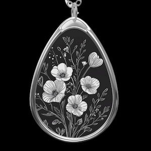 White Flowers Necklace: Elegant Floral Pendant on Black