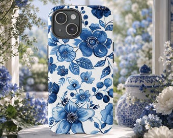 Blue Floral iPhone Case, Chinoiserie Phone Case, Blue Botanical iPhone Cover, Porcelain Floral Case, Cottagecore Phone Case, Gift for Her