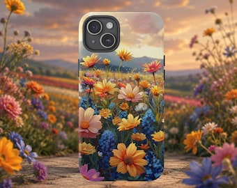 Telefoonhoesje met wilde bloemen, kleurrijk iPhone-hoesje met bloemenprint, telefoonhoesje met weidebloemen, hoesje met botanische tuinmotief, cadeau voor haar