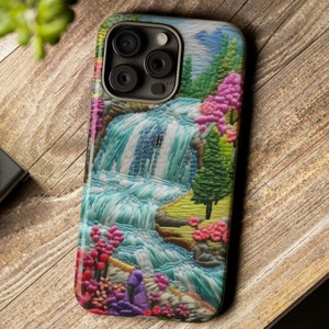 Phone Case Scenic Waterfall Landscape Waterfall Embroidered Crocheted Waterfall Phone Case IPhone Galaxy Pixel