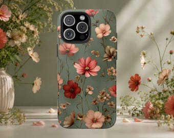 Sage Green Floral iPhone Case, Vintage Wildflower Phone Case, Botanical iPhone Cover, Cottagecore Protective Case, Gift for Her