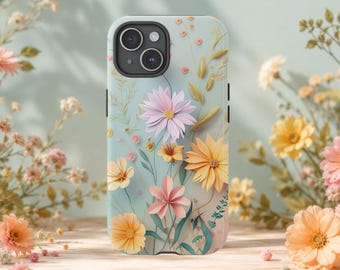 Pastel Floral Phone Case, Cottagecore Wildflower iPhone Case, Botanical Flower Phone Cover, Spring Garden Gift for Her