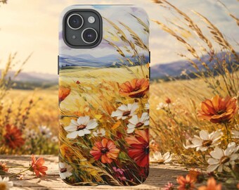 Telefoonhoesje met wilde bloemen, iPhone-hoesje met bloemenmotief, telefoonhoesje met weideprint, botanische telefooncover, cottagecore cadeau voor haar