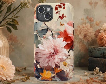 Cream Floral Phone Case, Botanical iPhone Case, Vintage Flower Phone Cover, Cottagecore Floral Case, Gift for Her