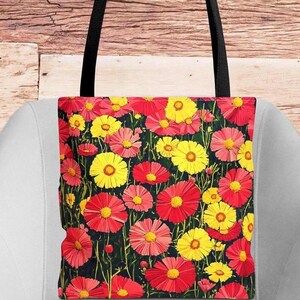 Floral Print Tote Bag: Polyester Carry-All Shopping Bag