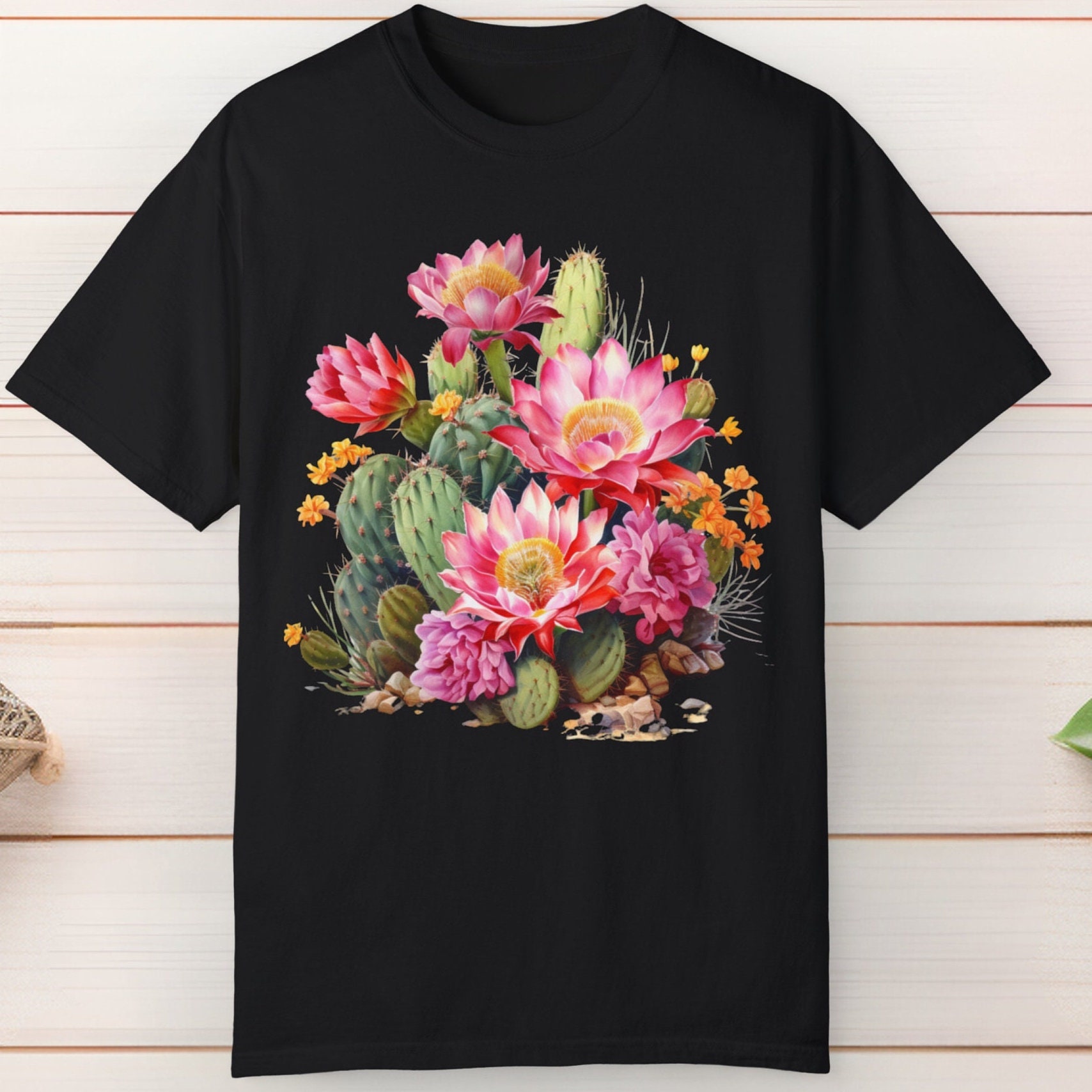 Boho Cactus Flower T-Shirt: Desert Botanical Graphic Tee