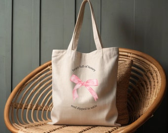 Pink Bow Tote Bag, Chic Stylish Carry-All, Reusable Shopping Bag, Eco-Friendly Handbag, Unique Gift Idea, Coquette Aesthetic Purse