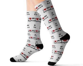 I Love My Boyfriend Socks, novelty socks, gag gift, Gift for Her, anniversary socks, birthday gift idea, I Love You sock,  his and hers gift