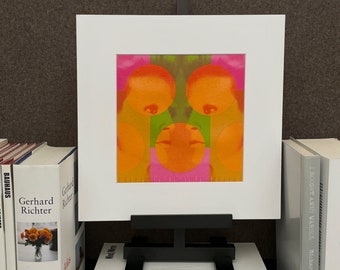 Weibliches Porträt Color Field #5 Kunstwerk - Original Mixed Media Gemälde, 12”x12” abgeschrägtes Passepartout, moderne Kunst, kleines Bild, ein ungewöhnliches Geschenk