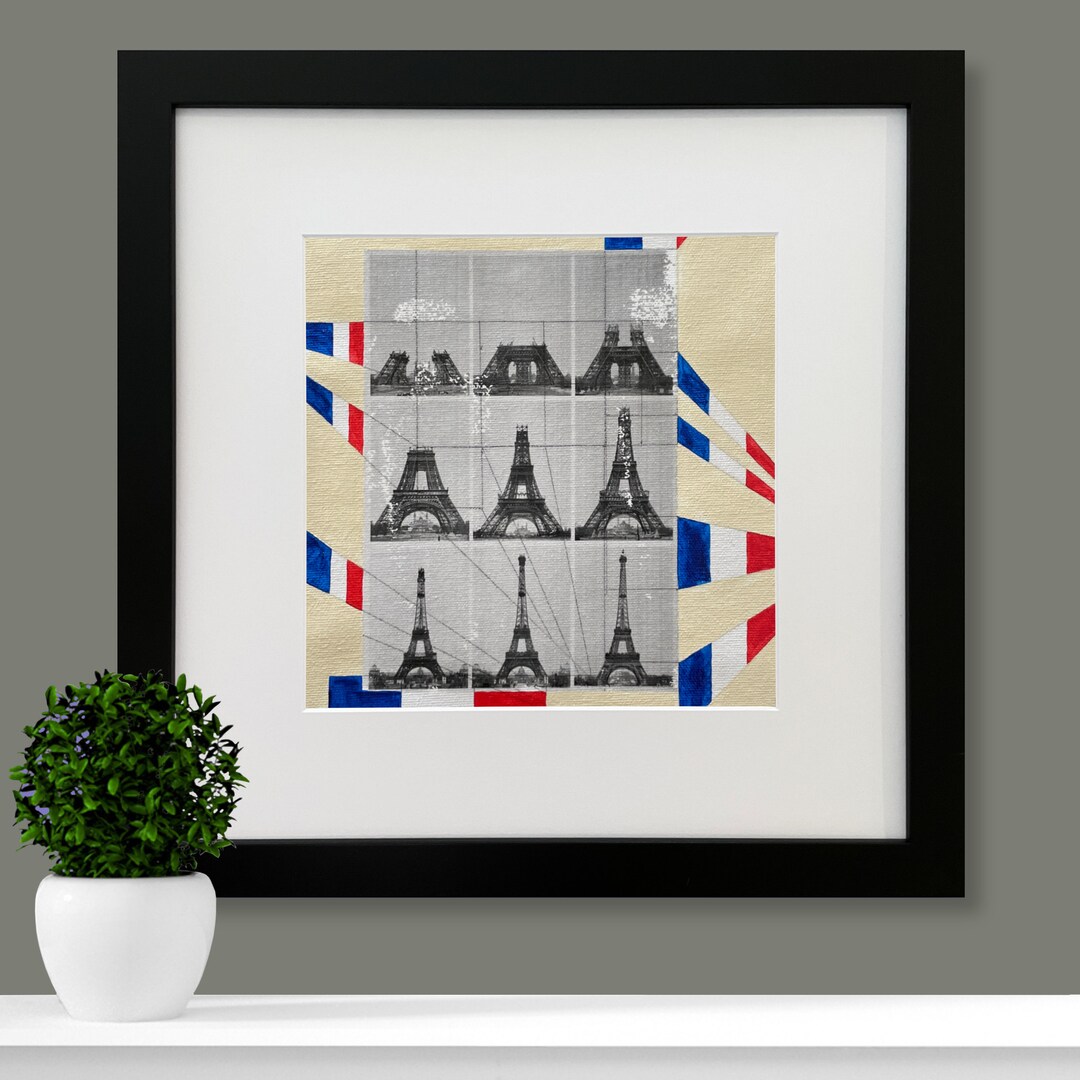 Hand Painted, Wall Art for Gallery Wall, Framed, Free Shipping Eiffel