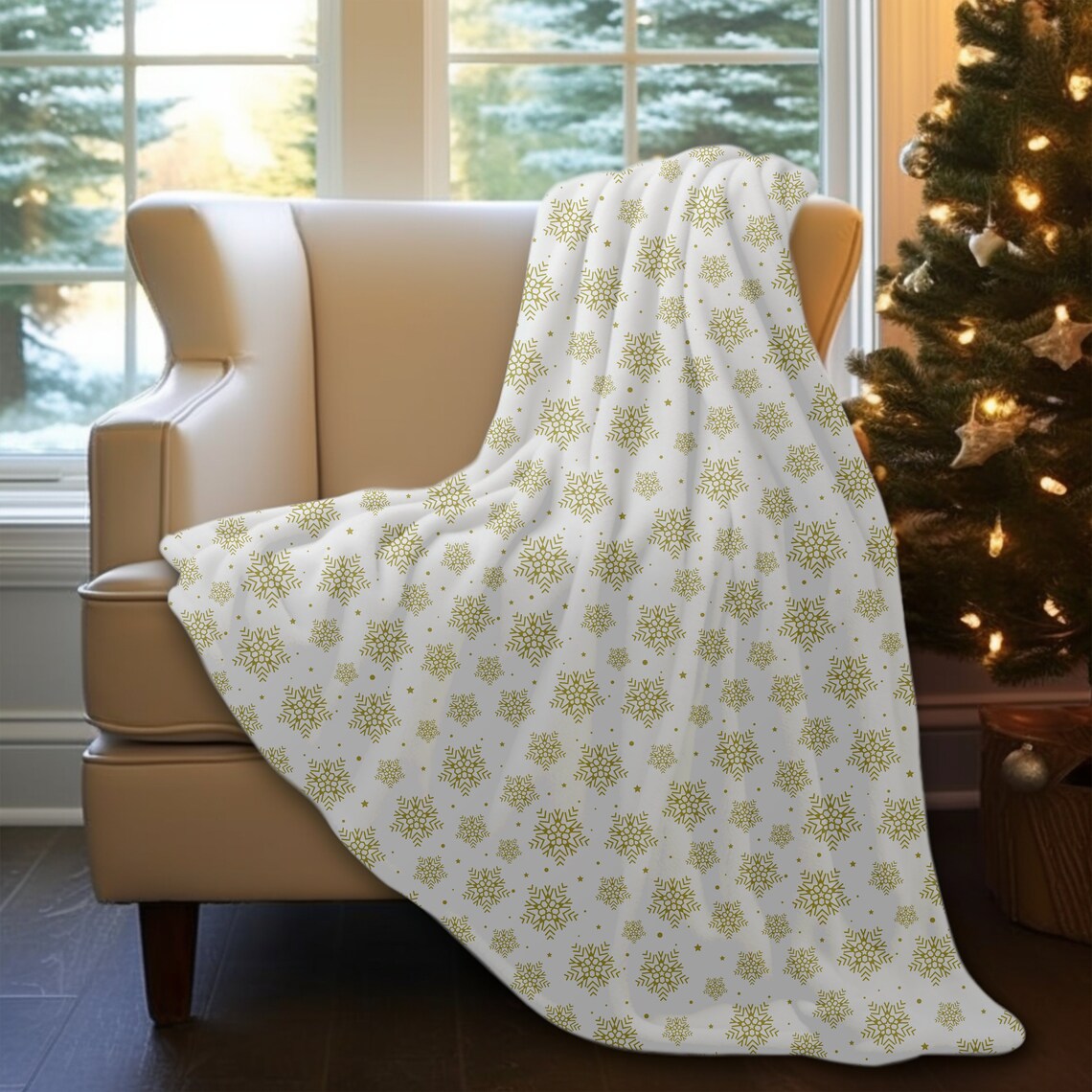Snowflake Blanket, Gold Snowflake Blanket, Snowflake Throw, Living Room